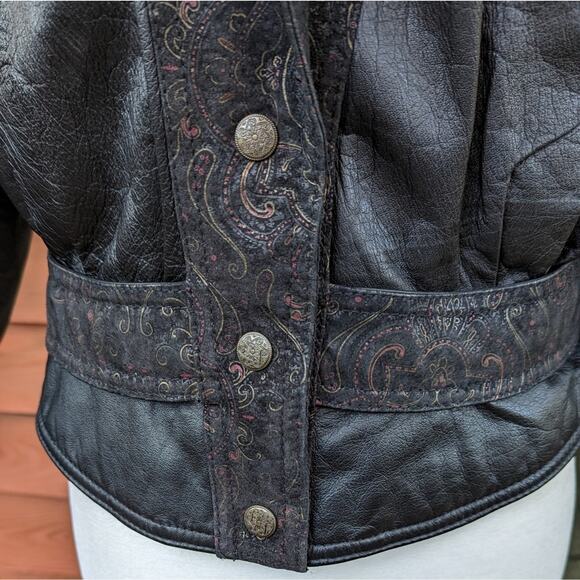 Vintage G III black leather paisley late 80's 90's fitted jacket coat sz medium - Picture 12 of 12